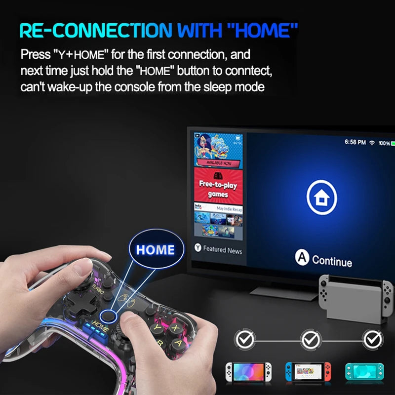 KTM-919315 RGB Wireless Pro Controller for Nintendo Switch, Switch Lite, OLED, Android, iOS, Windows PC