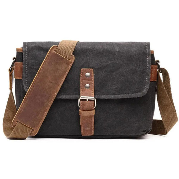 KTM-931091 Genuine Leather and Waxed Canvas Crossbody Bag for Travel and Photography