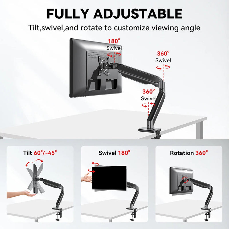 KTM-952723 Adjustable Single Arm VESA Monitor Desk Mount Stand for Computer Tables