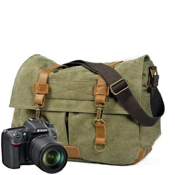 KTM-954259 Waxed Canvas DSLR Camera Sling Bag - Vintage Unisex Messenger Backpack