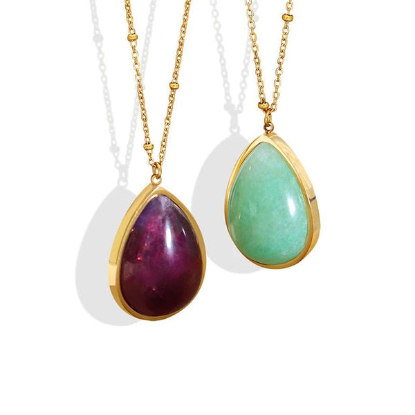 KTM-962771 Natural Rough Stone Light Luxury Niche Clavicle Chain Polished and Polished Drop-shaped Pendant Stainless Steel Necklace