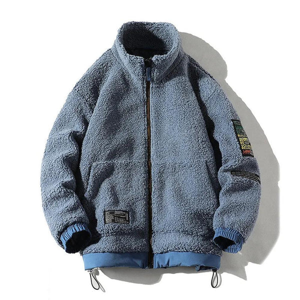 KTM-976787 Men's Casual Lamb Wool Cotton Coat Winter Blouson With Single Breasted Closure Loose and Warm Canvas Clothing