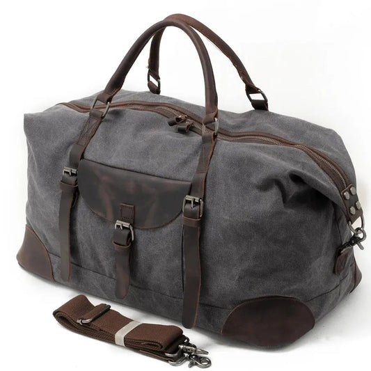 KTM-979091 Waterproof Large Capacity Leather and Canvas Travel Tote Bag