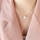 KTM-980371 Fashion Jewelry Gold Plated Freshwater Pearl Necklace Stainless Steel Chain Link Natural Pearl Pendant Necklace