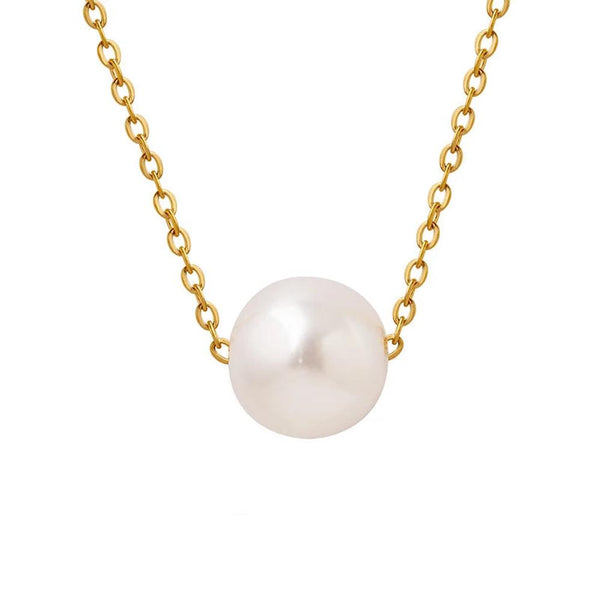 KTM-980371 Fashion Jewelry Gold Plated Freshwater Pearl Necklace Stainless Steel Chain Link Natural Pearl Pendant Necklace