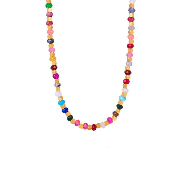 KTM-981139 Gold Plated Coffee Bean Chain Natural Stone Green Red Agate Beads Chokers Necklace Jewelry for Women