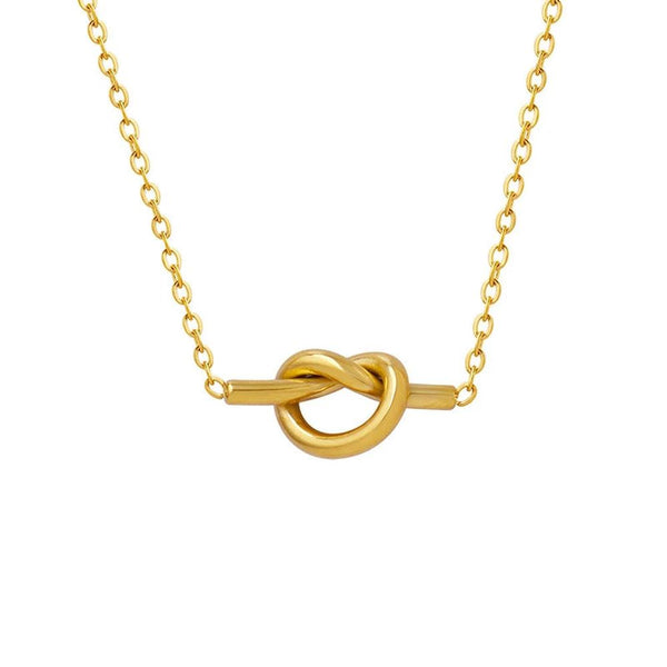 KTM-995731 Wholesale Women Jewelry 18k Gold Plated Stainless Steel Tie Heart Pendant Love Knot Necklace